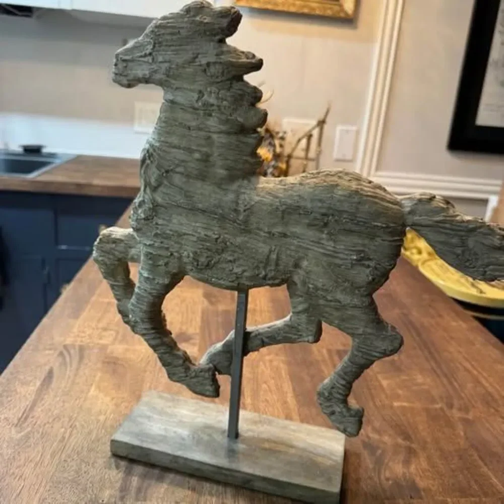 Rustic Galloping Horse Sculpture on Stand – Western Equestrian Decor